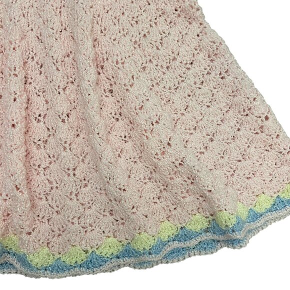 Vintage Handmade Crochet women Barbie style Dress With Scallop Trim Zigzag Belt - Picture 10 of 16